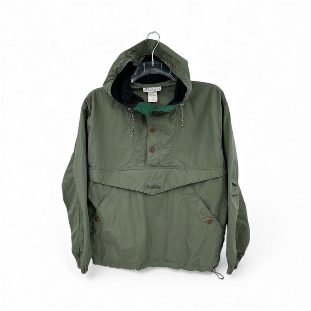 Vtg Columbia Jacket Mens M Green Anorak Pullover Windbreaker Hooded